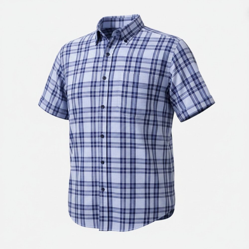 UNTUCKit Short Sleeve Shirt Mens Size 2XL Blue/White Check Cotton Button Up